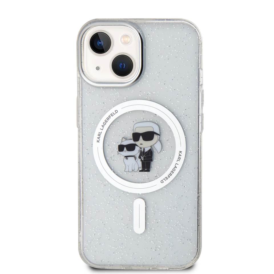 Husa iPhone 15 Plus / iPhone 14 Plus Glitter MagSafe, Karl Lagerfeld - Transparent Karl & Choupette - 1 | YEO