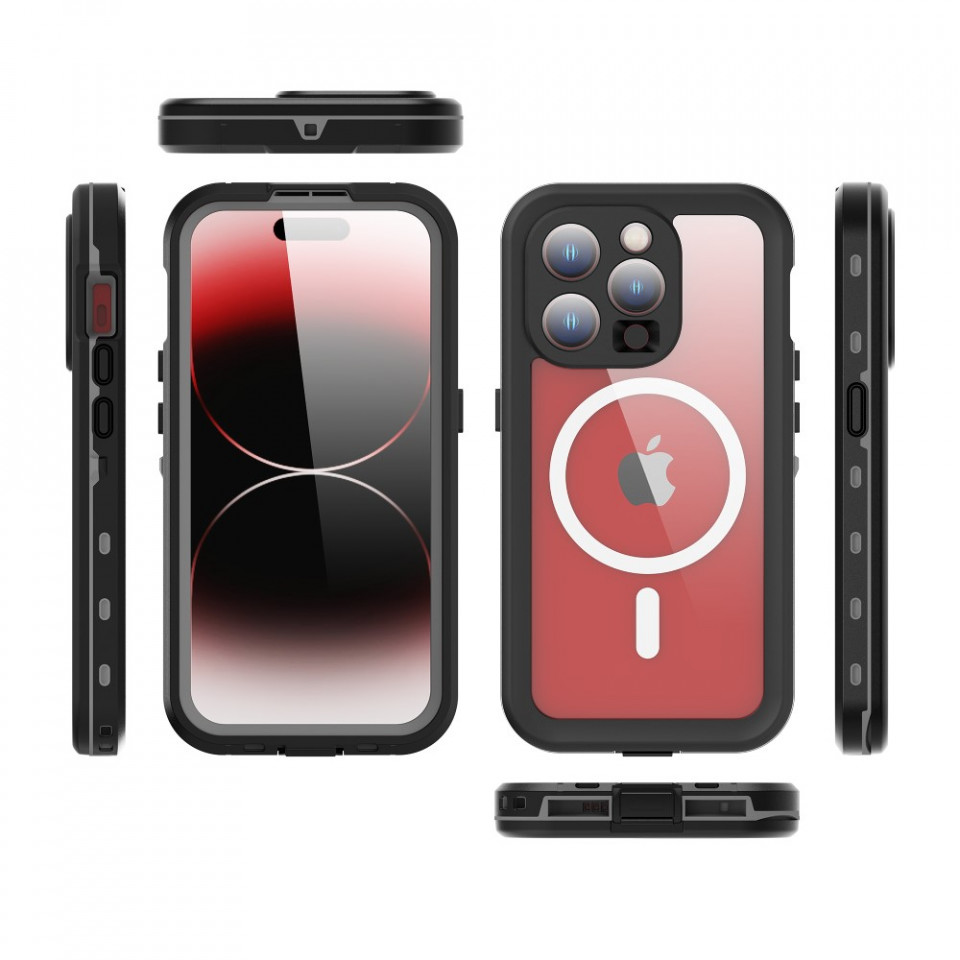 Husa iPhone 15 Pro rezistenta la apa, Waterproof IP68, ShellBox - Negru - 1 | YEO