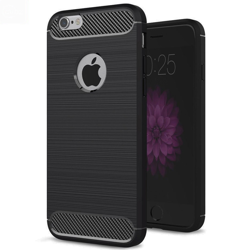 Husa iPhone 6 Plus / 6s Plus din silicon, Slim, cu textura Fibra Carbon - Negru