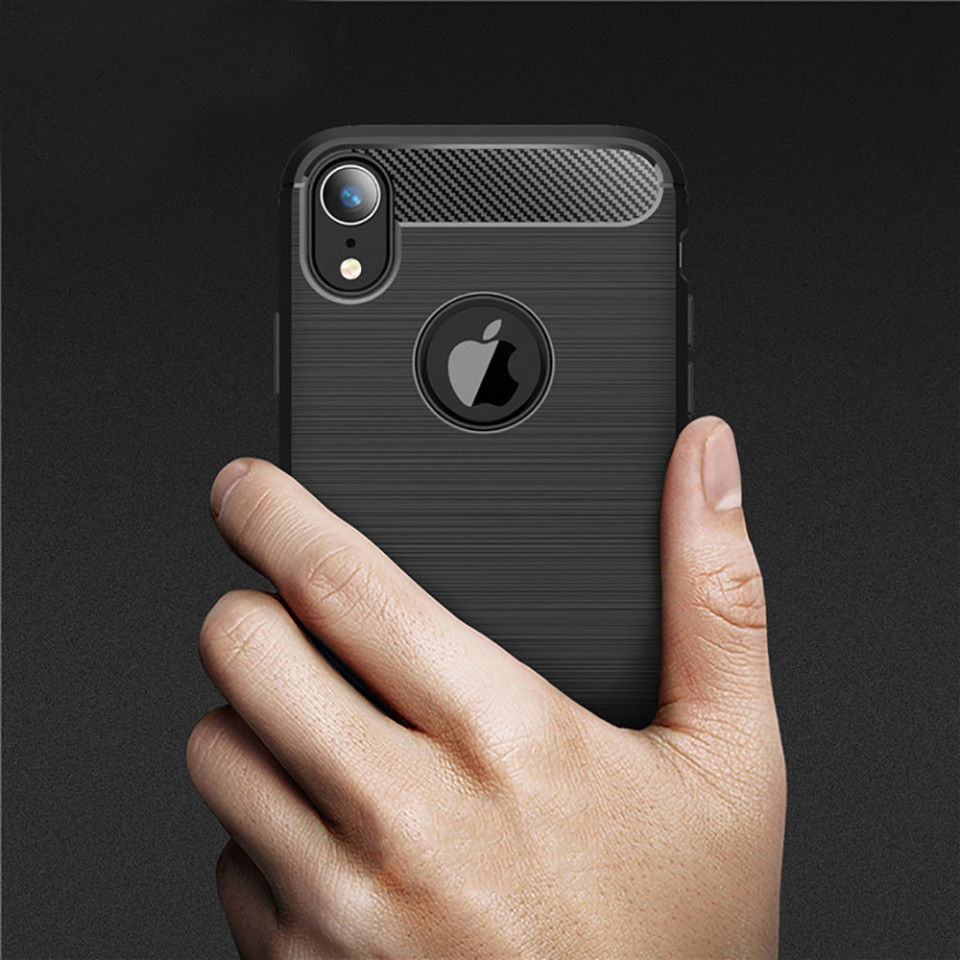 Husa iPhone XR din silicon, Slim, cu textura Fibra Carbon - Negru - 1 | YEO