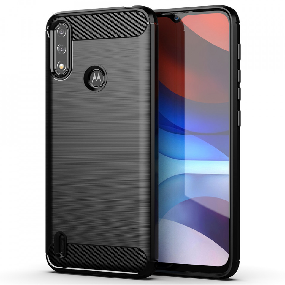 Husa Motorola Moto E7 Power din silicon, Slim, cu textura Fibra Carbon - Negru