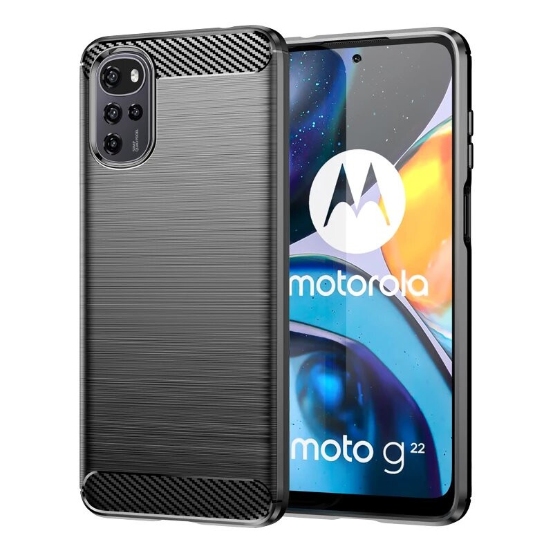 Husa Motorola Moto G22 din silicon, Slim, cu textura Fibra Carbon - Negru