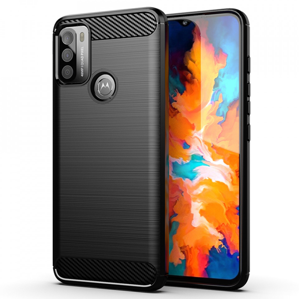 Husa Motorola Moto G50 din silicon, Slim, cu textura Fibra Carbon - Negru