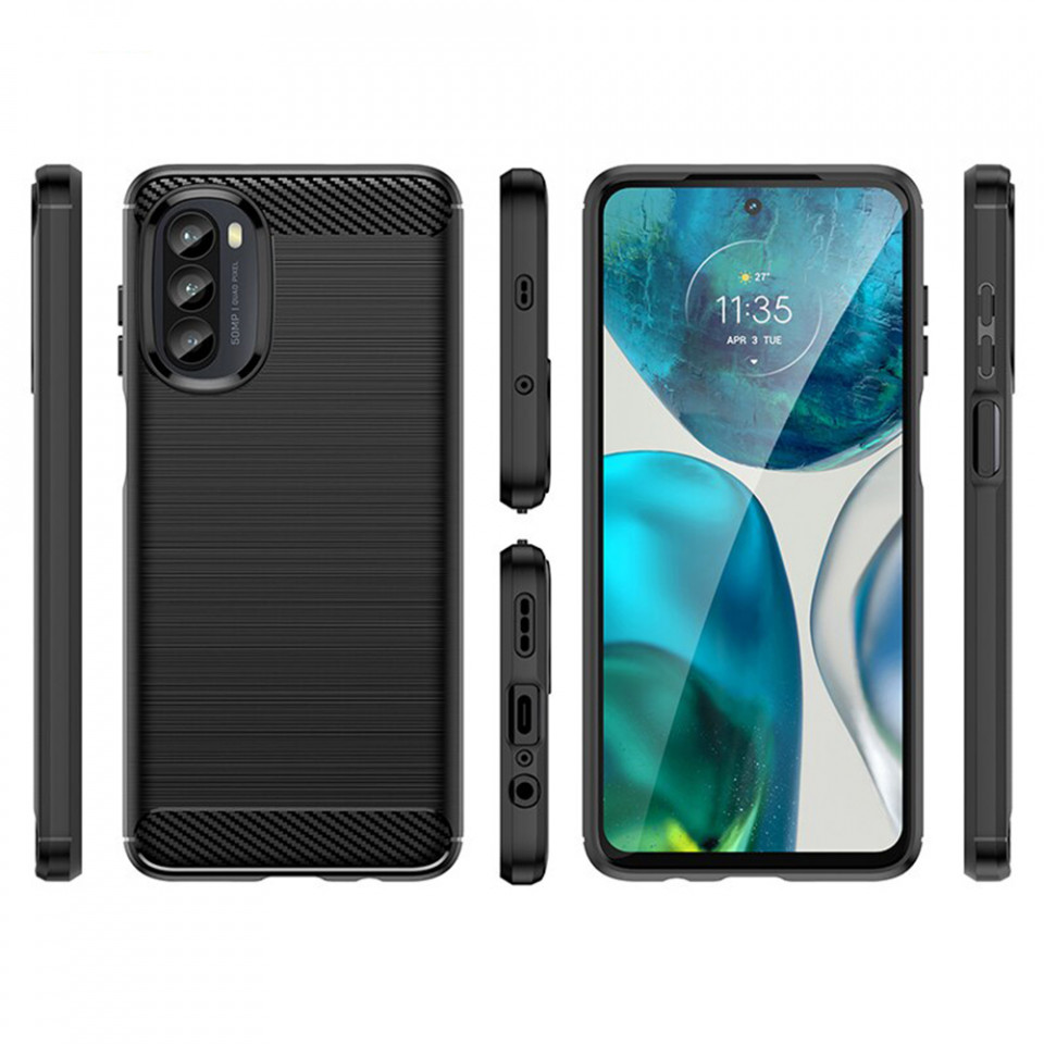 Husa Motorola Moto G52 4G din silicon, Slim, cu textura Fibra Carbon - Negru - 1 | YEO