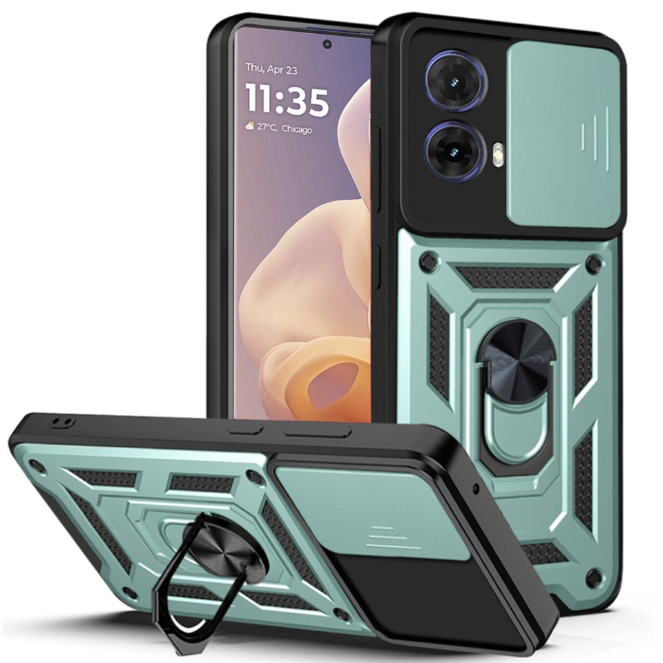 Husa Motorola Moto G85 cu inel magnetic si protectie camera Skyddar CamShield - Verde