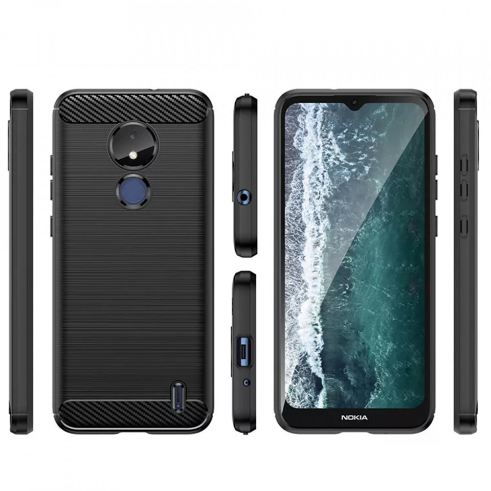 Husa Nokia C21 din silicon, Slim, cu textura Fibra Carbon - Negru - 2 | YEO