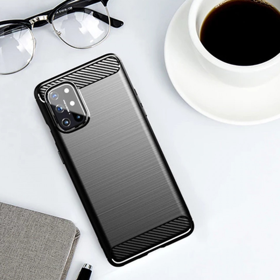Husa OnePlus 8T din silicon, Slim, cu textura Fibra Carbon - Negru - 2 | YEO