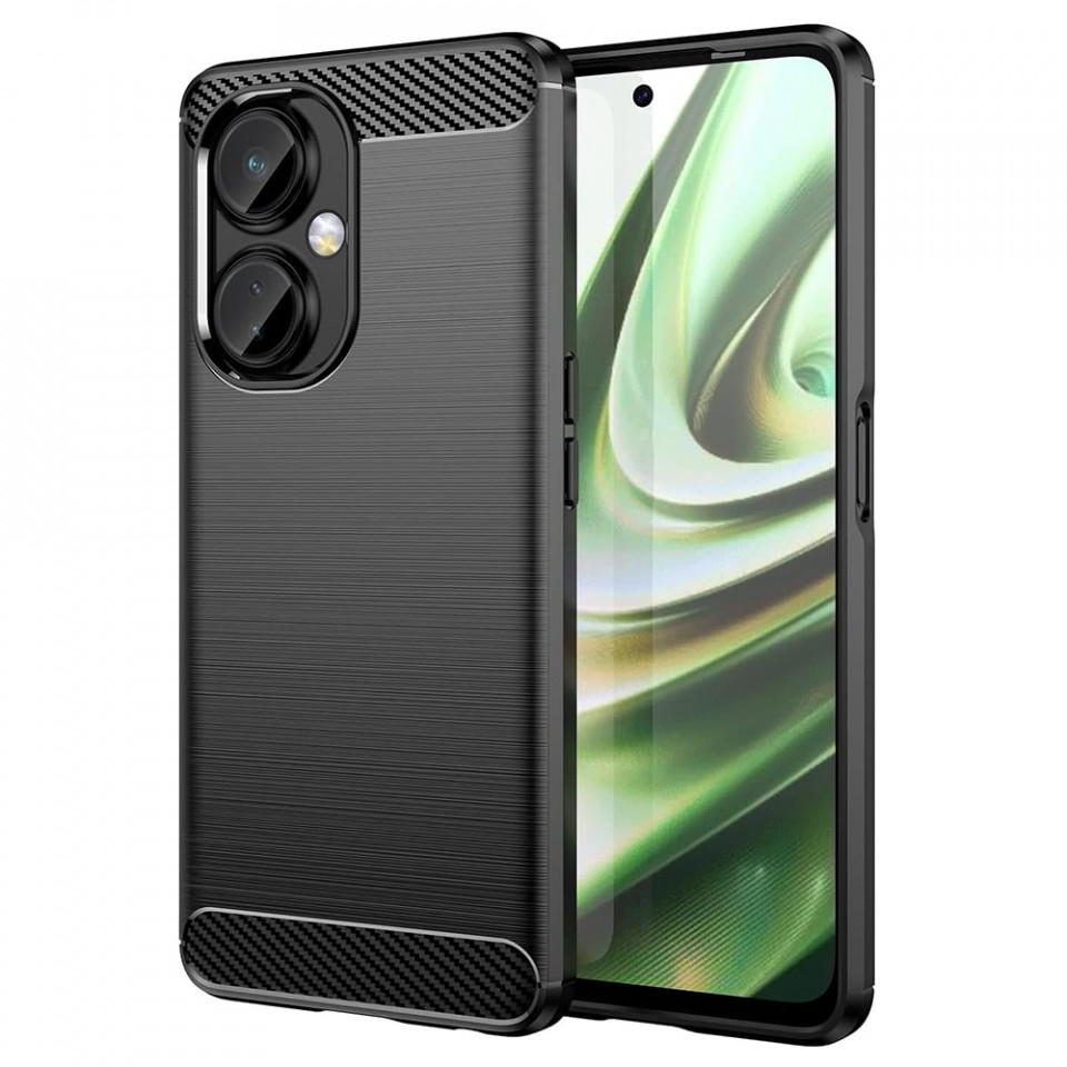 Husa OnePlus Nord CE 3 Lite din silicon, Slim, cu textură Fibra Carbon - Negru
