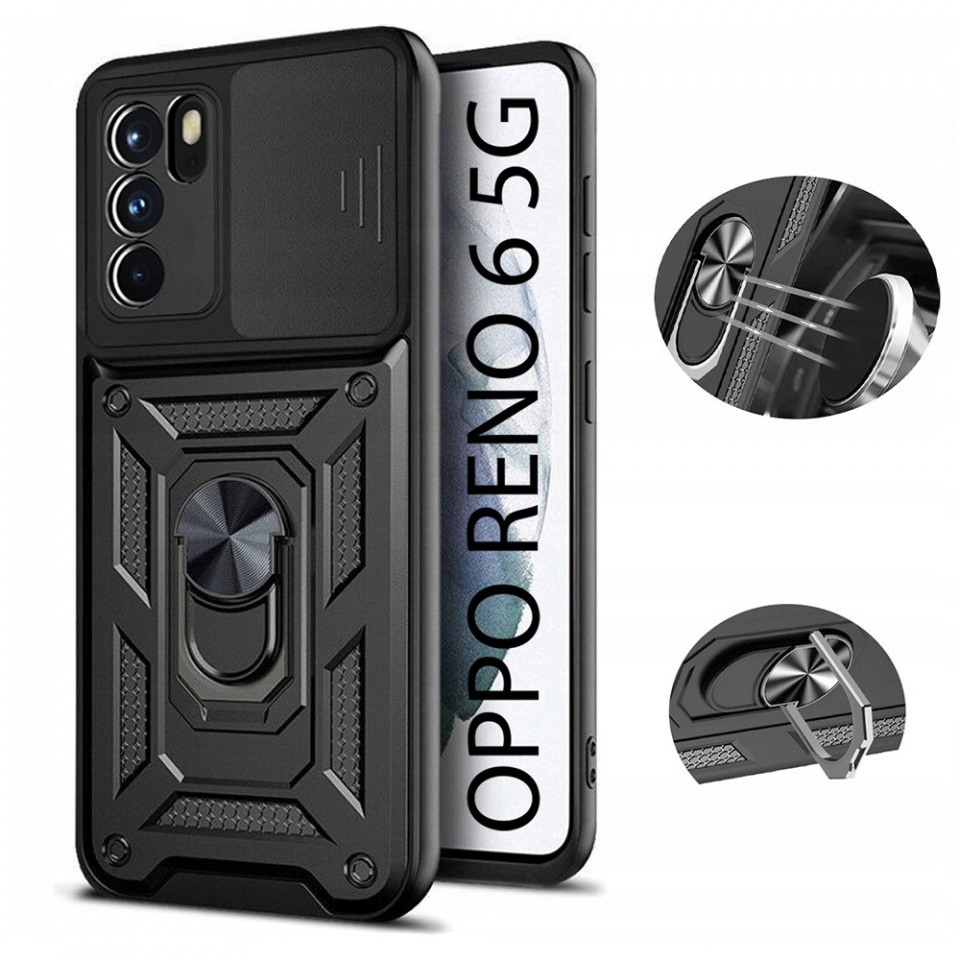 Husa Oppo Reno6 5G cu inel magnetic, Techsuit CamShield - Negru - 1 | YEO