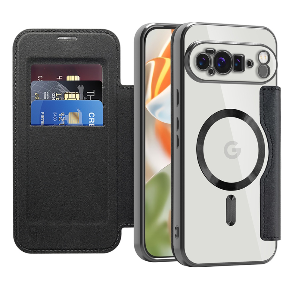 Husa pentru Google Pixel 10 Pro XL tip carte, SKYDDAR INOVATION, SmartMag Book, Magsafe, RFiD, Suport Carduri, set cu sticker, Negru