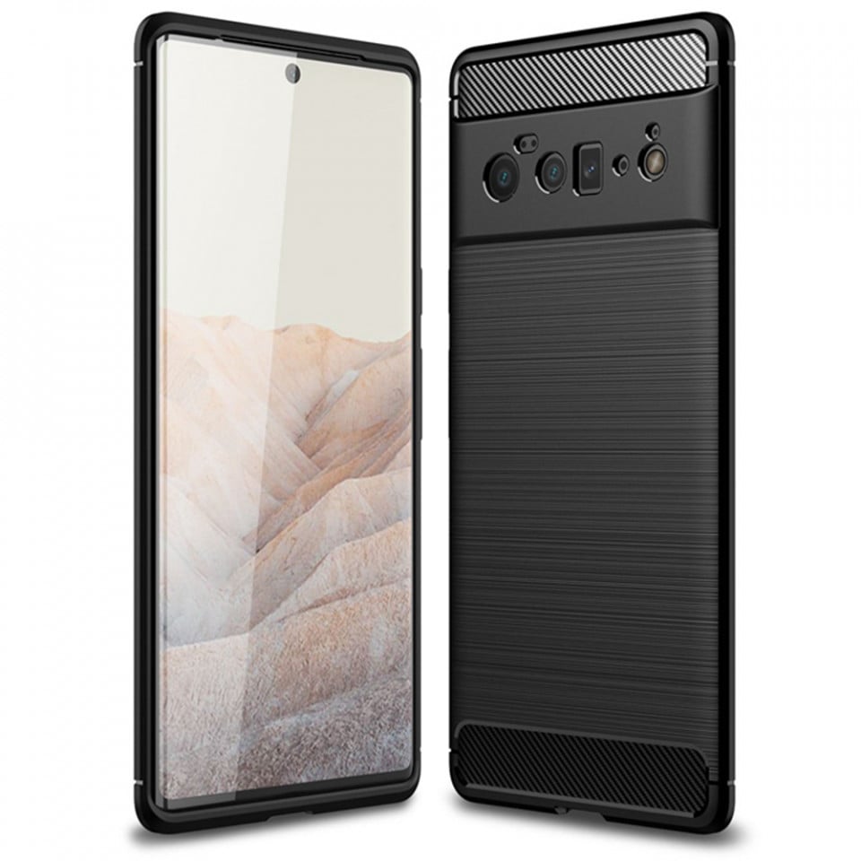Husa pentru Google Pixel 6 Pro din silicon, SLIM, cu textură Fibra Carbon Skyddar - Negru