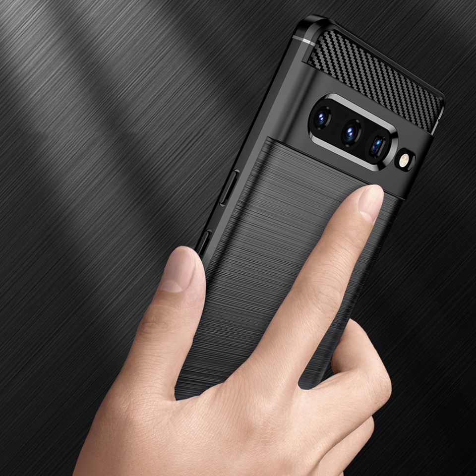 Husa pentru Google Pixel 7 Pro, SKYDDAR INNOVATION, Carbon Silicone, din Silicon Slim, cu textura Fibra Carbon, set cu sticker, Negru - 3 | YEO