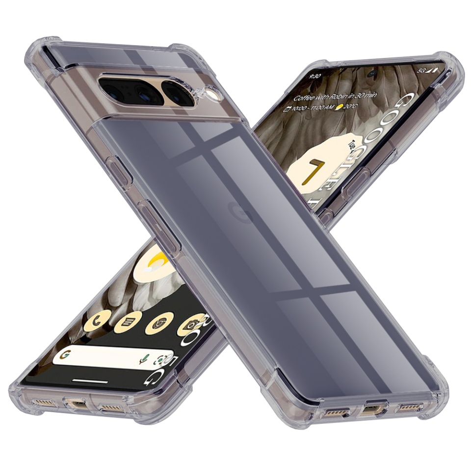 Husa pentru Google Pixel 7 Pro, SKYDDAR INNOVATION, Shockproof Clear Silicone, Silicon Slim, set cu sticker, Fumuriu