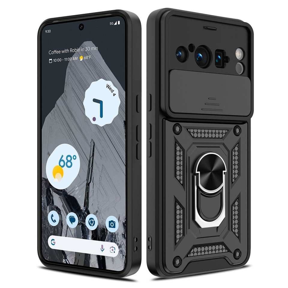 Husa pentru Google Pixel 8 Pro, SKYDDAR INNOVATION, CamShield, Inel magnetic, set cu sticker, Negru - 1 | YEO