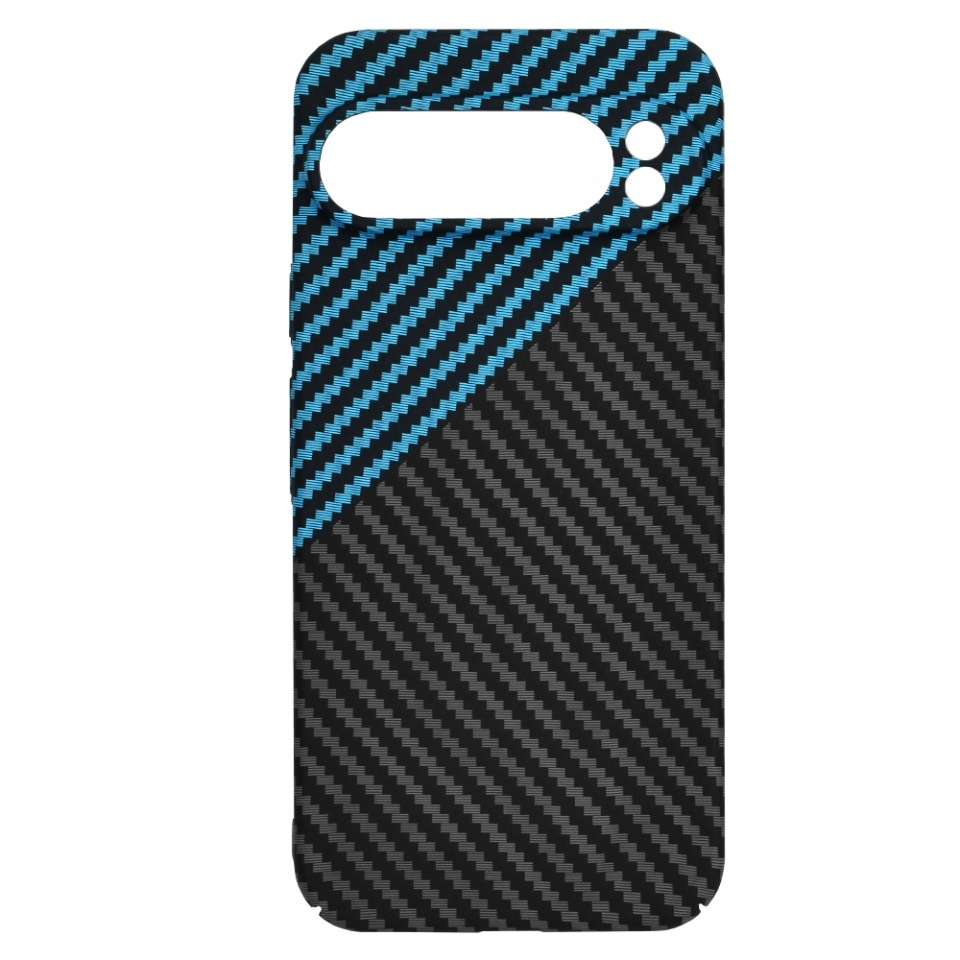 Husa pentru Google Pixel 9 Pro XL, SKYDDAR INNOVATION, textura carbon, Carbonite FiberShell, set cu sticker, Bleu, - 3 | YEO