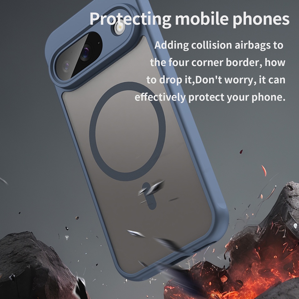 Husa pentru Google Pixel 9, SKYDDAR INNOVATION, HaloFrost MagSafe II, Antisoc, set cu sticker, Bleumarin - 6