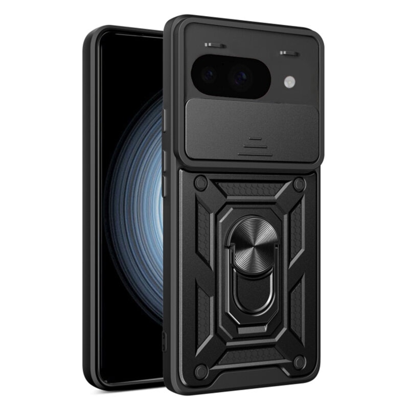 Husa pentru Google Pixel 9a cu inel magnetic si protectie camera Skyddar CamShield - Negru
