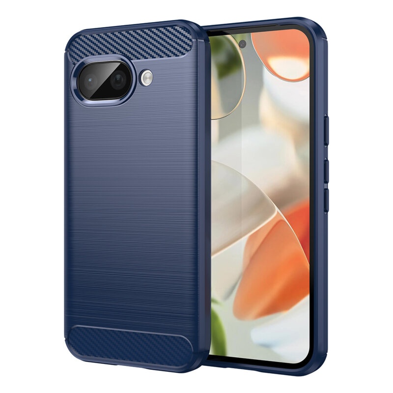 Husa pentru Google Pixel 9a din Silicon Premium, Slim, cu textura Fibra Carbon - Albastru