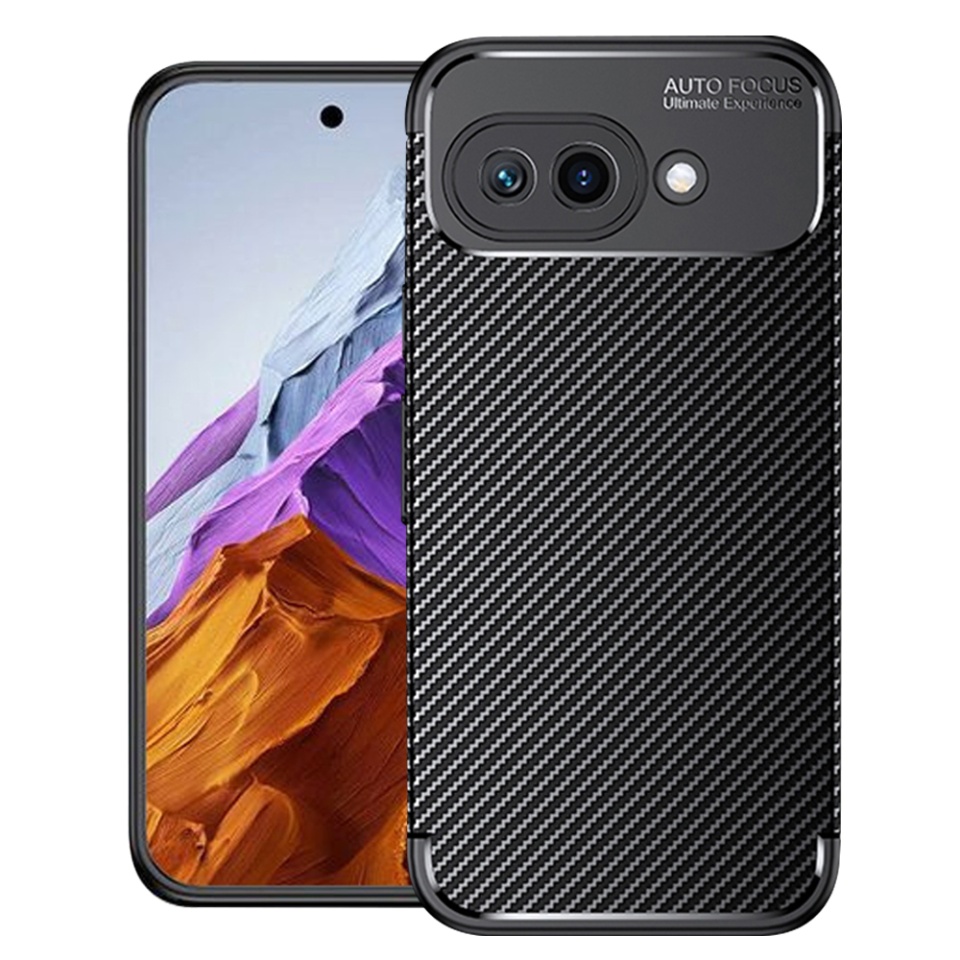 Husa pentru Google Pixel 9a, SKYDDAR INNOVATION, CarbonFiber, Antisoc, Negru, set cu sticker