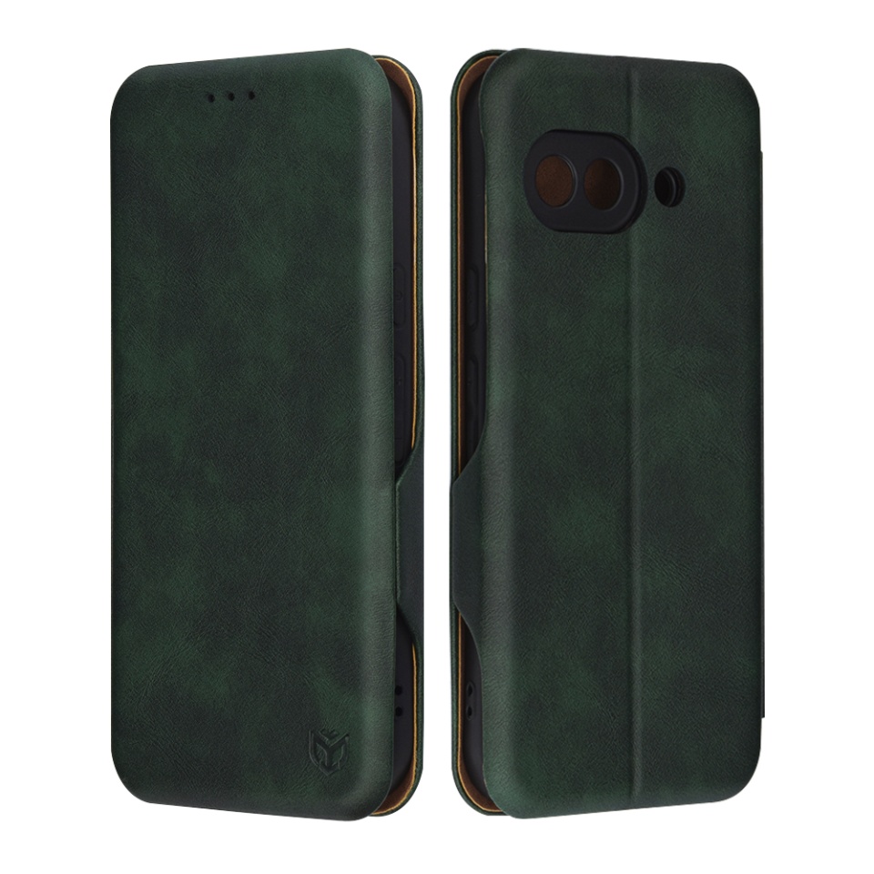 Husa pentru Google Pixel 9a, SKYDDAR INNOVATION, Safe Wallet tip carte din Piele Ecologica, Suport Carduri, Inchidere Magnetica, Verde, set cu sticker