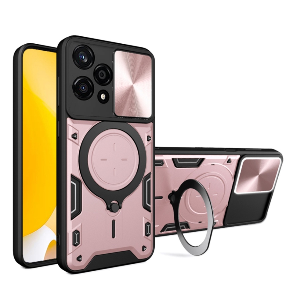 Husa pentru Honor 200 Lite, cu inel magnetic si suport ajustabil, protecție completa camera, SKDR SafeCover - Roz auriu