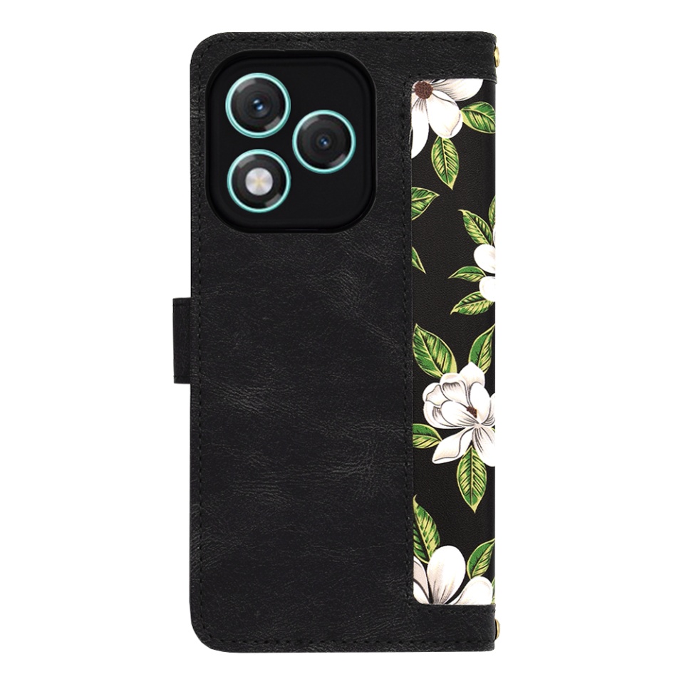 Husa pentru Honor 400 Lite, SKYDDAR INNOVATION, Floral Wallet, din Piele Ecologică cu Design Floral, Protecție 360°, Stand Integrat, Buzunare pentru Carduri, Negru, set cu sticker - 2 | YEO
