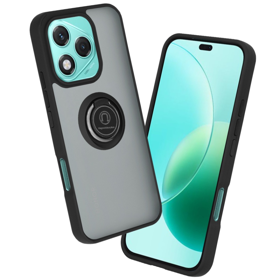 Husa pentru Honor 400 Lite, SKYDDAR INNOVATION, Glinth cu Inel Rotativ 360° Magnetic, Negru, set cu sticker
