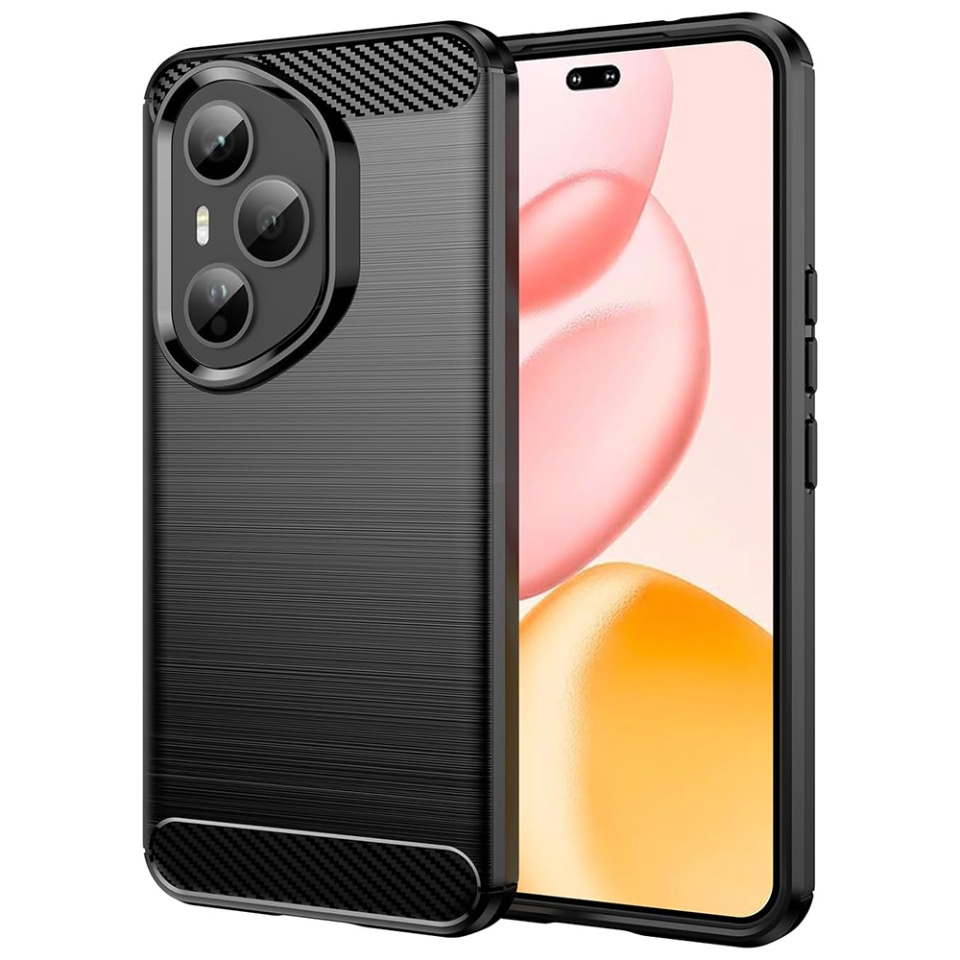Husa pentru Honor 400 Pro, SKYDDAR INNOVATION, Carbon Silicone, din Silicon Slim, cu textura Fibra Carbon, set cu sticker, Negru