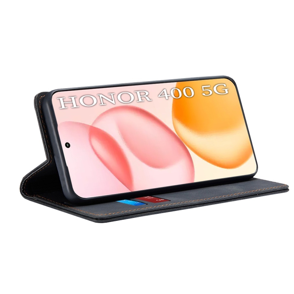 Husa pentru Honor 400, SKYDDAR INNOVATION, Confy Cover tip Carte din piele Eco Premium, cu Portofel Interior, set cu sticker, Negru - 1 | YEO