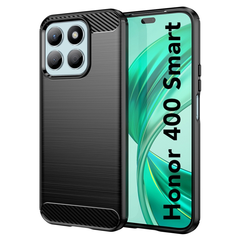 Husa pentru Honor 400 Smart / X7d 4G, SKYDDAR INNOVATION, Carbon Silicone, din Silicon Slim, cu textura Fibra Carbon, set cu sticker, Negru
