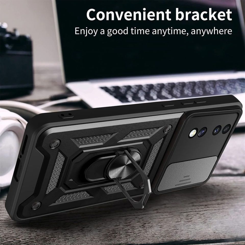 Husa pentru Honor 70, SKYDDAR INNOVATION, CamShield, Inel magnetic, set cu sticker, Negru - 3 | YEO