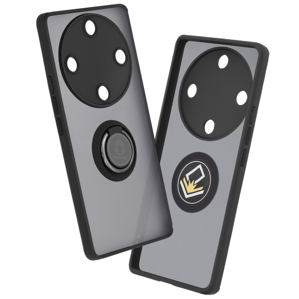 Husa pentru Honor Magic5 Lite, SKYDDAR INNOVATION, Glinth cu Inel Rotativ 360° Magnetic, Negru, set cu sticker