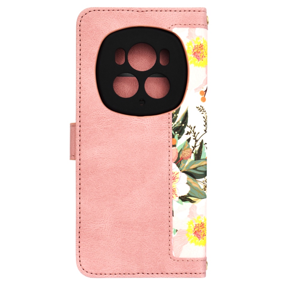 Husa pentru Honor Magic6 Pro din Piele Ecologică cu Design Floral, Protecție 360°, Stand Integrat, Buzunare pentru Carduri, SKDR Floral Wallet - Roz - 3 | YEO