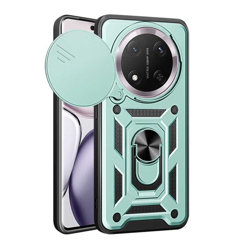 Husa pentru Honor Magic7 Pro cu inel magnetic si protectie camera CamShield cu sticker - Verde