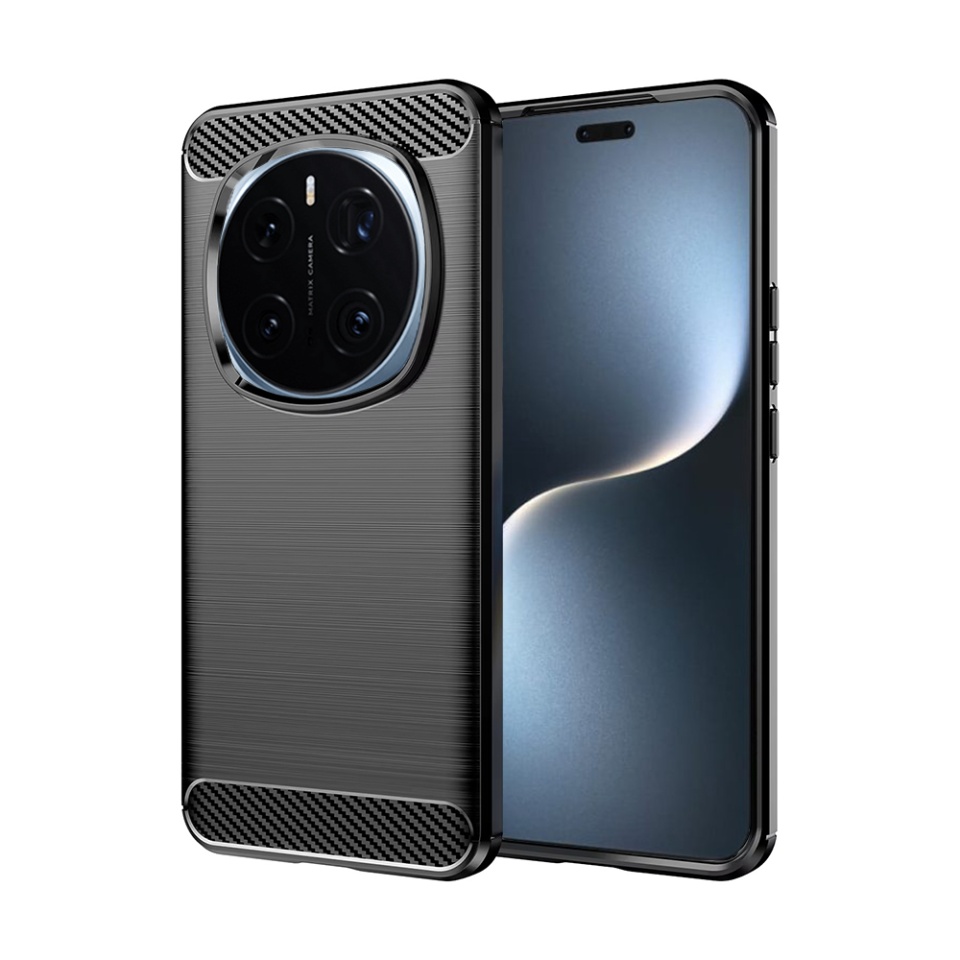 Husa pentru Honor Magic7 Pro din Silicon Premium, Slim, cu textura Fibra Carbon - Negru