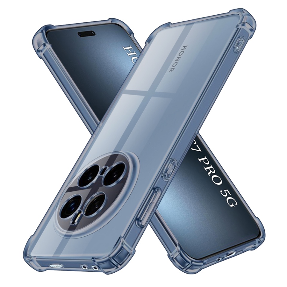 Husa pentru Honor Magic7 Pro, SKYDDAR INNOVATION, Shockproof Clear Silicone, Silicon Slim, set cu sticker, Fumuriu