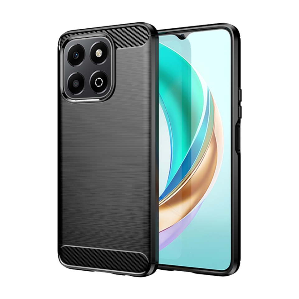 Husa pentru Honor X6b din Silicon Premium, Slim, cu textura Fibra Carbon - Negru