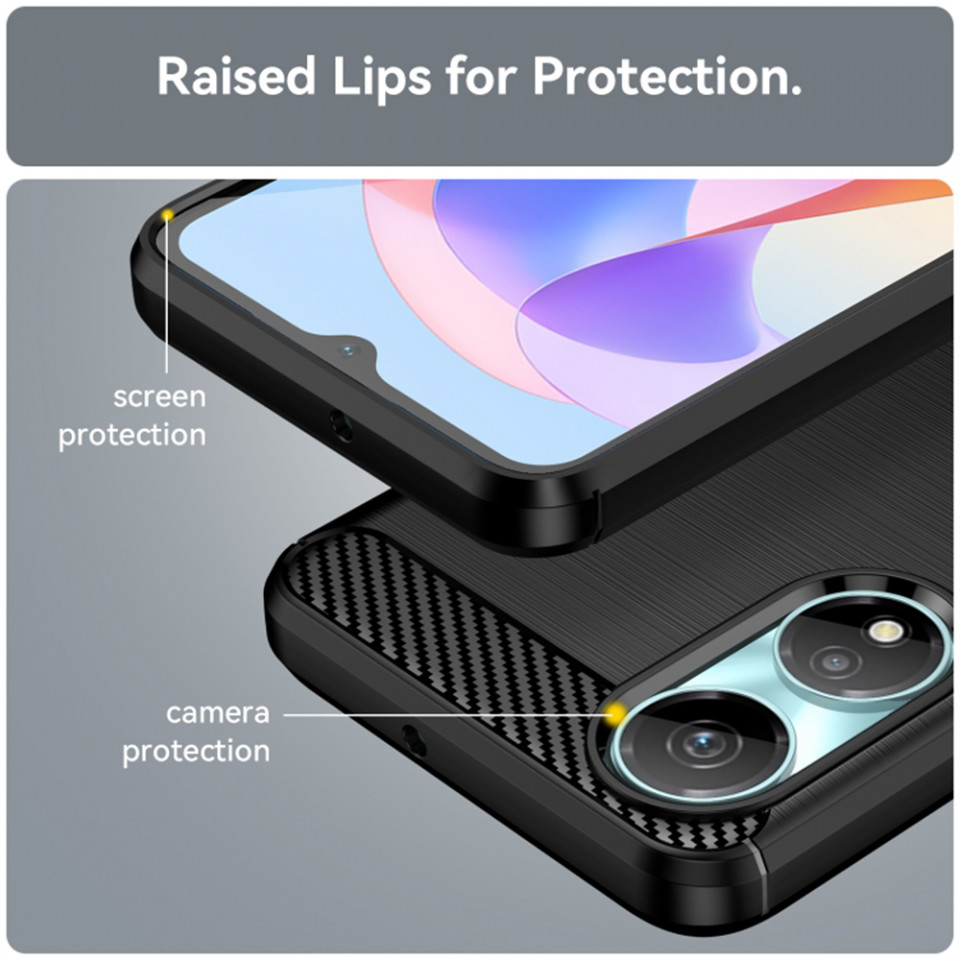Husa pentru Honor X7b din Carbon Silicon Skyddar, Anti-Amprente - Negru - 1 | YEO