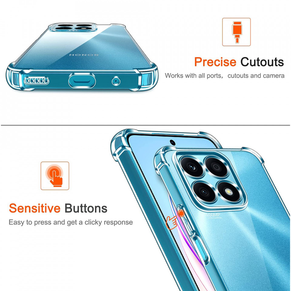 Husa pentru Honor X8a din silicon slim, anti soc, Skyddar Shock - Transparenta - 1 | YEO
