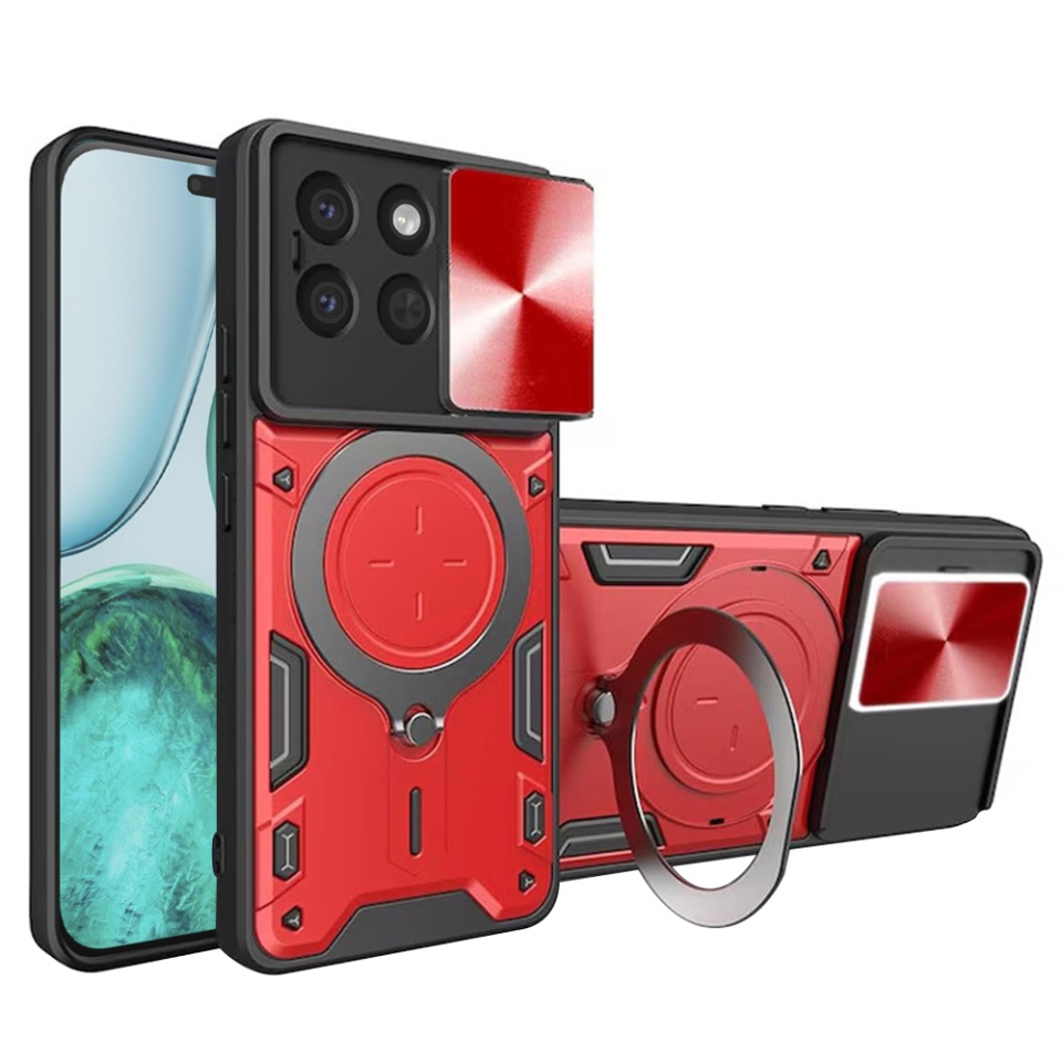 Husa pentru Honor X8c, SKYDDAR INNOVATION, SafeCover cu Inel Magnetic, Protectie Camera, set cu sticker, Rosu
