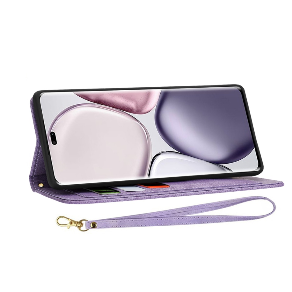 Husa pentru Honor X9c / Magic7 Lite din Piele Ecologică cu Design Floral, Protecție 360°, Stand Integrat, Buzunare pentru Carduri, SKDR Floral Wallet - Mov - 1 | YEO