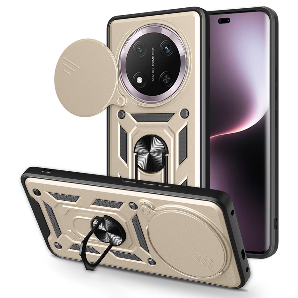 Husa pentru Honor X9c / Magic7 Lite, SKYDDAR INNOVATION, CamShield, Inel magnetic, set cu sticker, Auriu