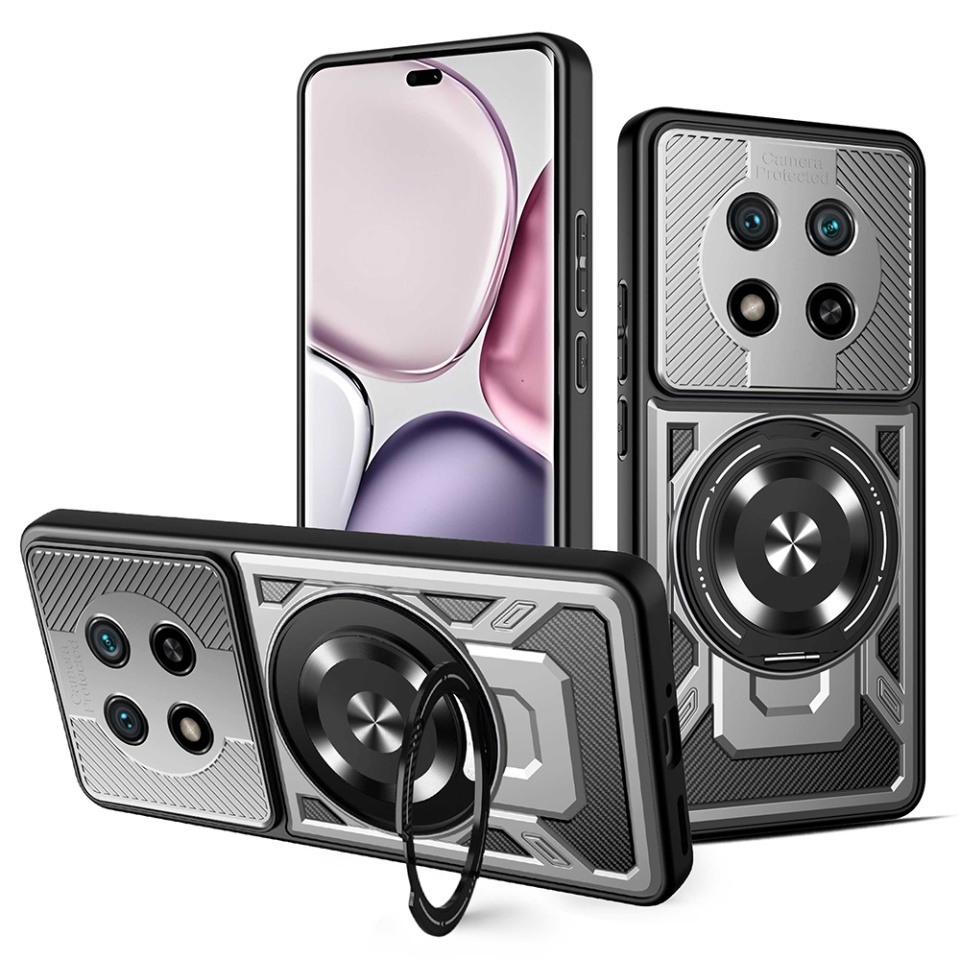 Husa pentru Honor X9c / Magic7 Lite, SKYDDAR INNOVATION, RuggedCam, Inel magnetic antisoc, set cu sticker, Gri