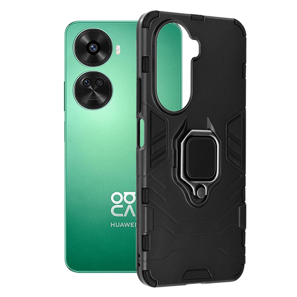 Husa pentru Huawei nova 11 SE / nova 12 SE, SKYDDAR INNOVATION, Silicone Shield, cu Inel Magnetic, Antisoc, set cu sticker, Negru
