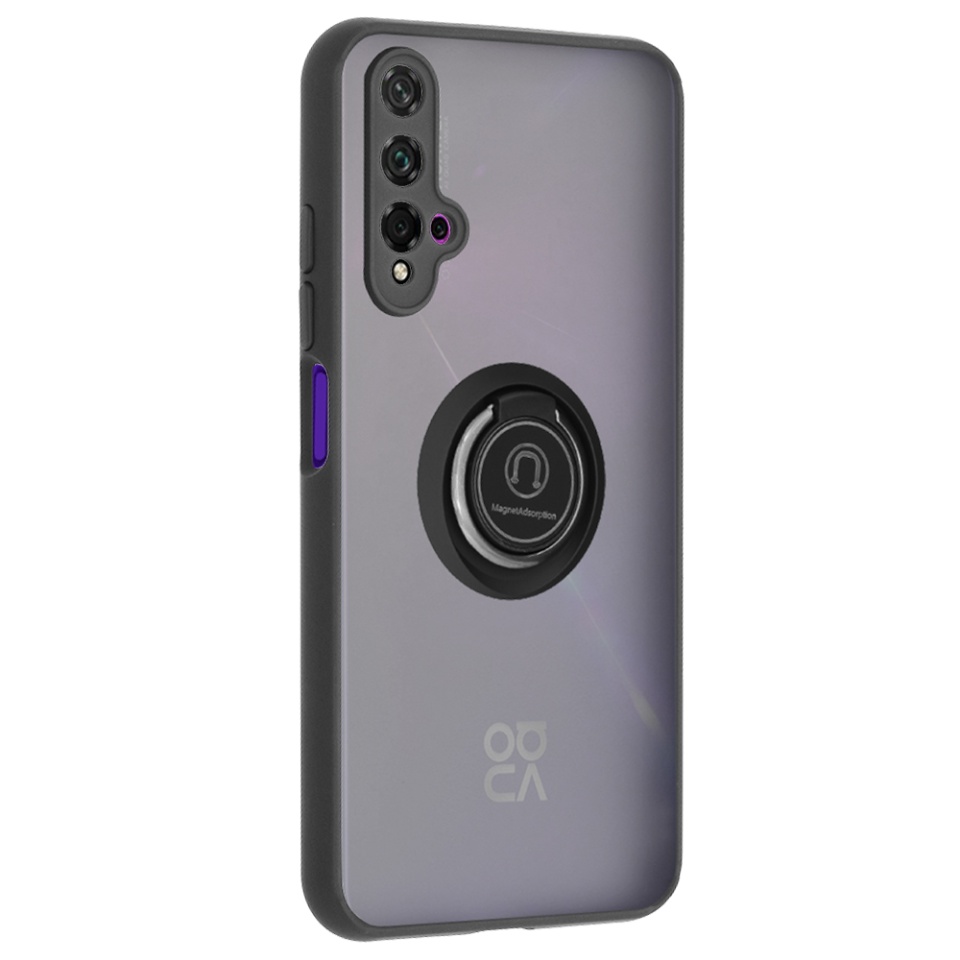 Husa pentru Huawei Nova 5T / Honor 20, SKYDDAR INNOVATION, Glinth cu Inel Rotativ 360° Magnetic, Negru, set cu sticker - 10