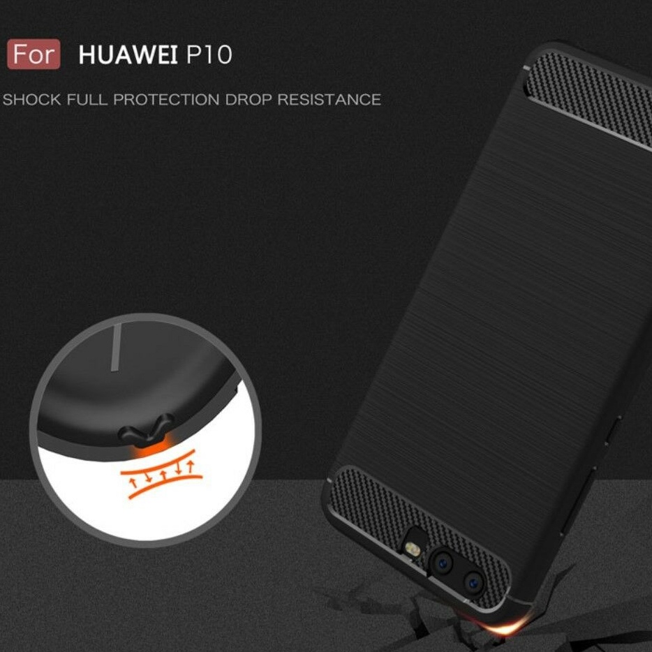 Husa pentru Huawei P10, SKYDDAR INNOVATION, Carbon Silicone, din Silicon Slim, cu textura Fibra Carbon, set cu sticker, Negru - 3 | YEO