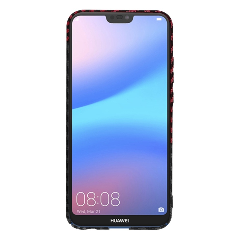 Husa pentru Huawei P20 Lite, SKYDDAR INNOVATION, textura carbon, Carbonite FiberShell, set cu sticker, Rosu inchis, - 1 | YEO