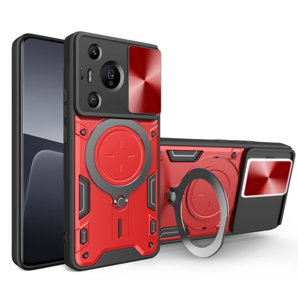 Husa pentru Huawei Pura 70 Pro, cu inel magnetic si suport ajustabil, protecție completa camera, SKDR SafeCover - Rosu