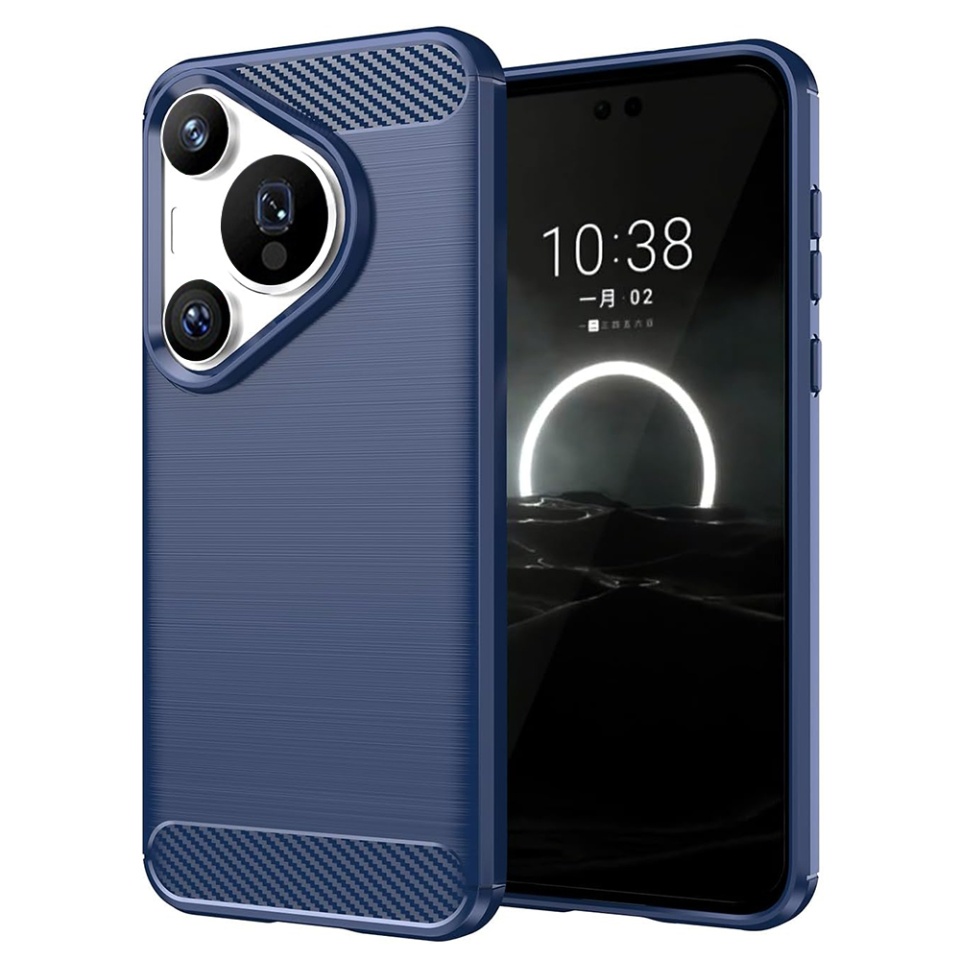 Husa pentru Huawei Pura 70 Pro din Silicon Premium, Slim, cu textura Fibra Carbon - Albastru