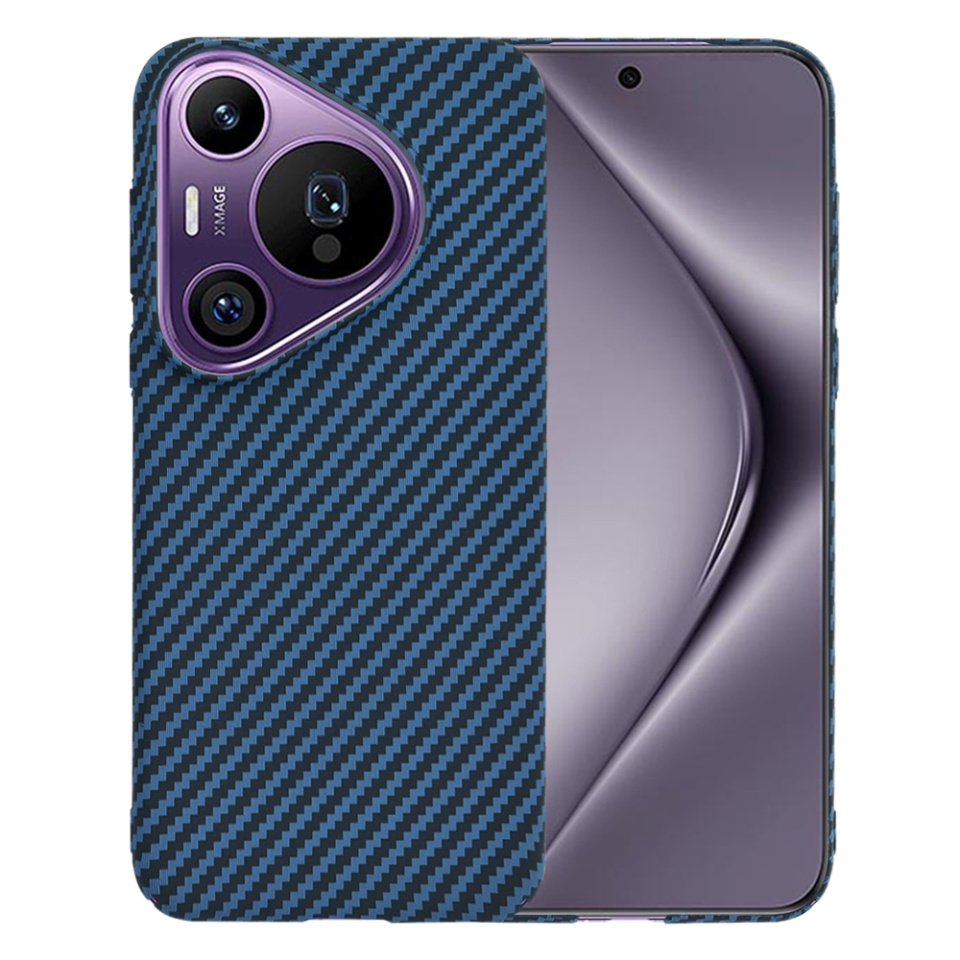Husa pentru Huawei Pura 70 Pro, Finisaj Premium cu Textura de Carbon, Design Elegant, SKDR CarbonFlex - Cyan